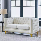 Button-Tufted Velvet Sofa with Square Arms and Metal Legs - Modern Upholstered Couch for Living Room or Bedroom