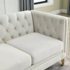 Button-Tufted Velvet Sofa with Square Arms and Metal Legs - Modern Upholstered Couch for Living Room or Bedroom