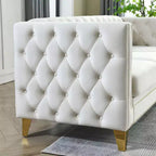 Button-Tufted Velvet Sofa with Square Arms and Metal Legs - Modern Upholstered Couch for Living Room or Bedroom