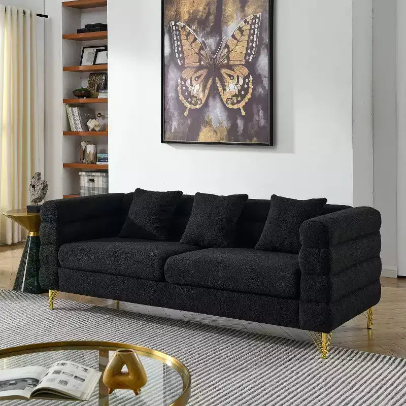 81-Inch Oversized 3-Seater Sectional Sofa for Living Room - Comfortable Fabric with Deep Seating and 3 Pillows
