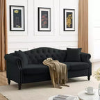 79 Black Velvet Chesterfield Sofa with Tufted Design - 3-Seater Couch featuring Rolled Arms and Nailhead Trim for Living Room (3S+3S)