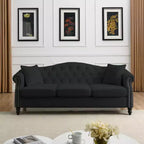 79 Black Velvet Chesterfield Sofa with Tufted Design - 3-Seater Couch featuring Rolled Arms and Nailhead Trim for Living Room (3S+3S)