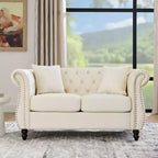 58.8-Inch Velvet Chesterfield Sofa, 2-Seater Tufted Couch with Rolled Arms & Nailhead for Living Room - Includes Two Pillows
