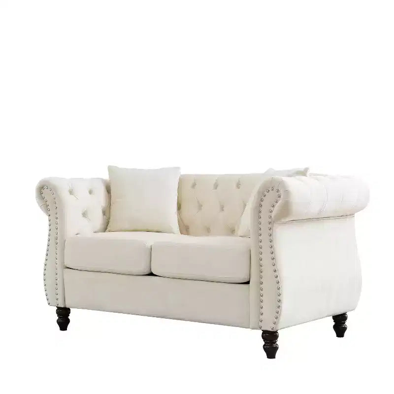 58.8-Inch Velvet Chesterfield Sofa, 2-Seater Tufted Couch with Rolled Arms & Nailhead for Living Room - Includes Two Pillows