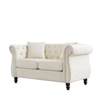 58.8-Inch Velvet Chesterfield Sofa, 2-Seater Tufted Couch with Rolled Arms & Nailhead for Living Room - Includes Two Pillows