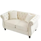 58.8-Inch Velvet Chesterfield Sofa, 2-Seater Tufted Couch with Rolled Arms & Nailhead for Living Room - Includes Two Pillows