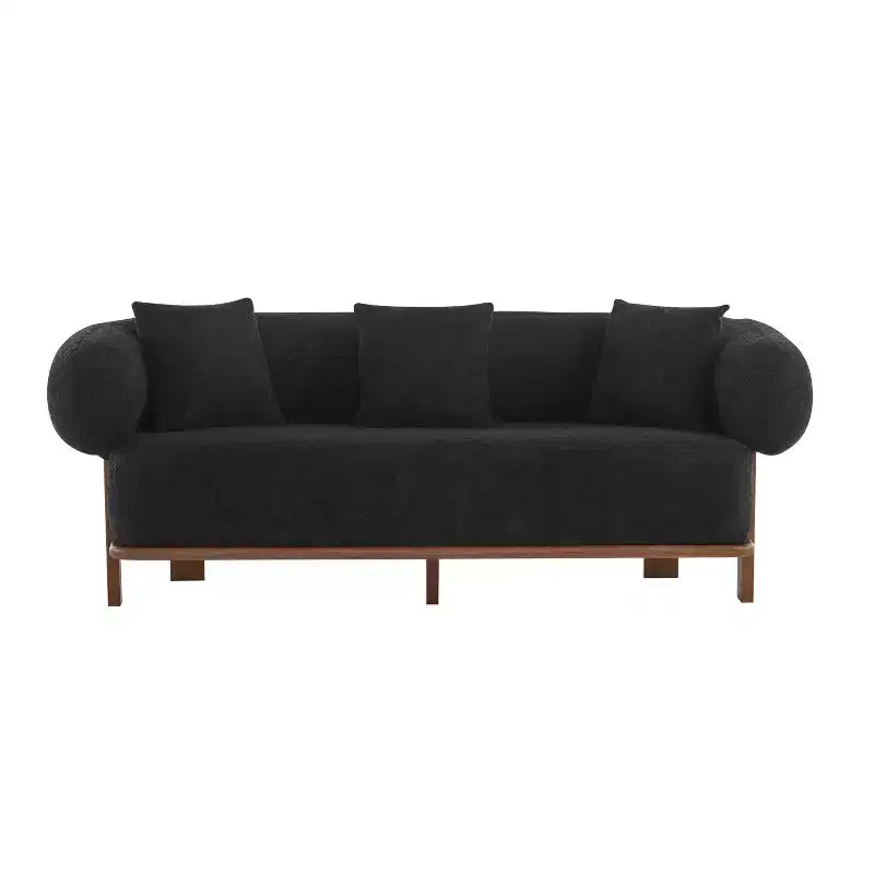 Christopher Knight Home Tadg 82 Rubberwood Boucle Upholstered 3 Seater Curved Sofa with 3 Pillows and Round Arm