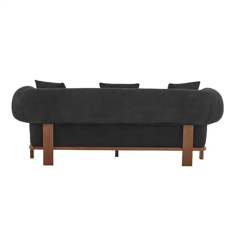 Christopher Knight Home Tadg 82 Rubberwood Boucle Upholstered 3 Seater Curved Sofa with 3 Pillows and Round Arm