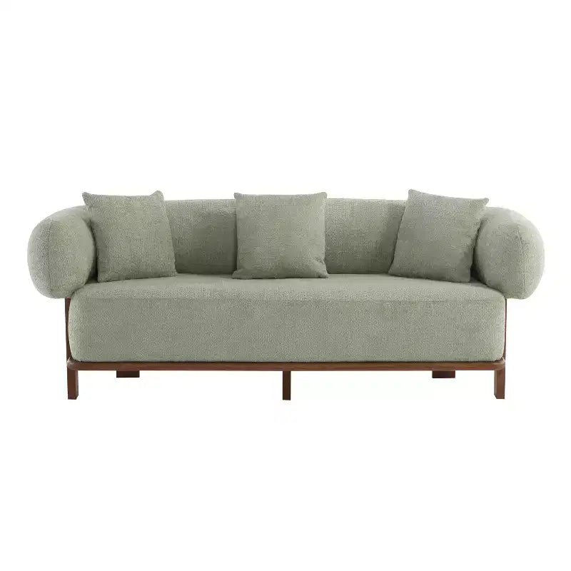 Christopher Knight Home Tadg 82 Rubberwood Boucle Upholstered 3 Seater Curved Sofa with 3 Pillows and Round Arm