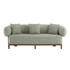Christopher Knight Home Tadg 82 Rubberwood Boucle Upholstered 3 Seater Curved Sofa with 3 Pillows and Round Arm