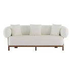 Christopher Knight Home Tadg 82 Rubberwood Boucle Upholstered 3 Seater Curved Sofa with 3 Pillows and Round Arm