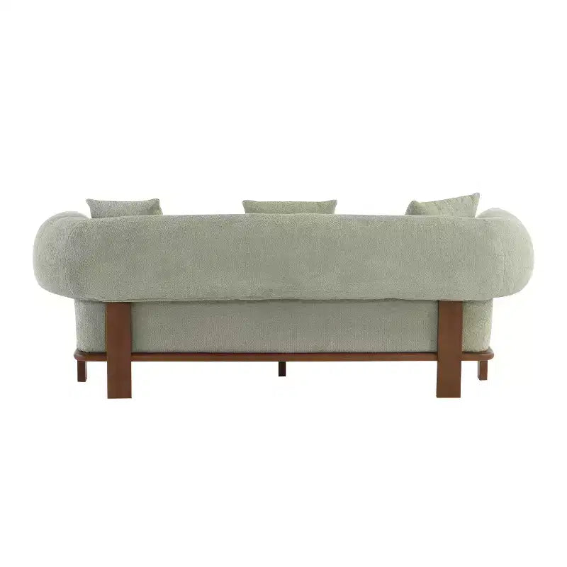 Christopher Knight Home Tadg 82 Rubberwood Boucle Upholstered 3 Seater Curved Sofa with 3 Pillows and Round Arm