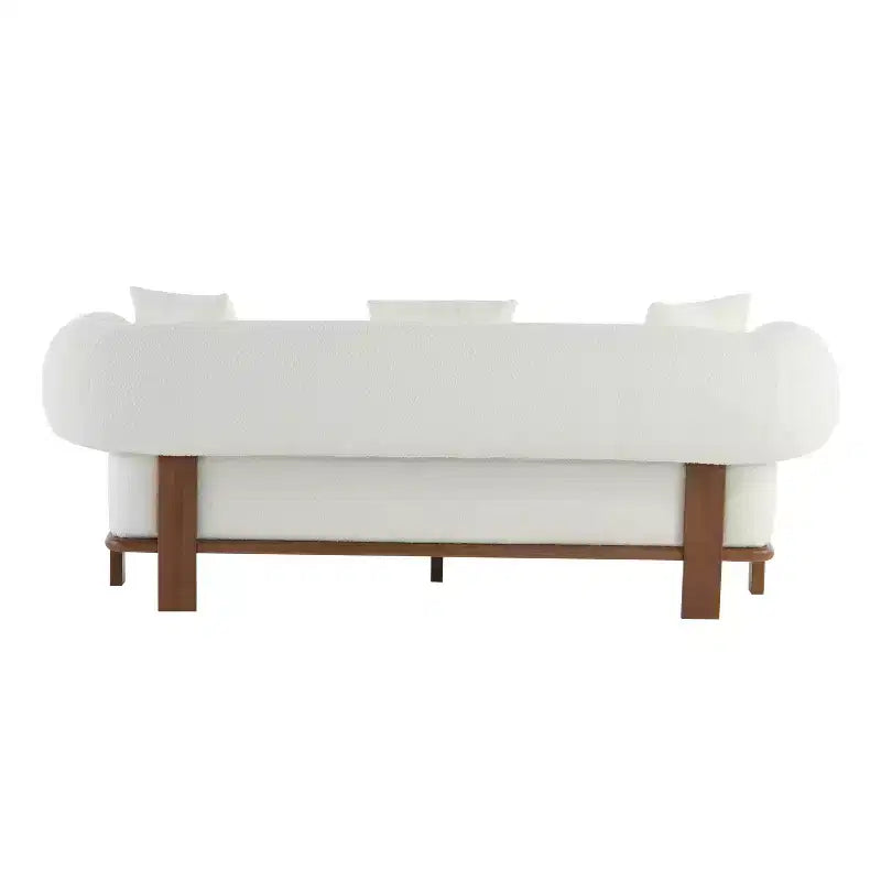Christopher Knight Home Tadg 82 Rubberwood Boucle Upholstered 3 Seater Curved Sofa with 3 Pillows and Round Arm