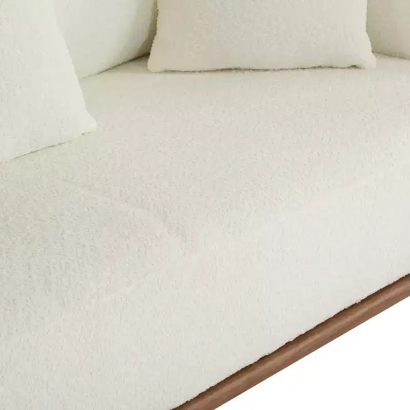Christopher Knight Home Tadg 82 Rubberwood Boucle Upholstered 3 Seater Curved Sofa with 3 Pillows and Round Arm