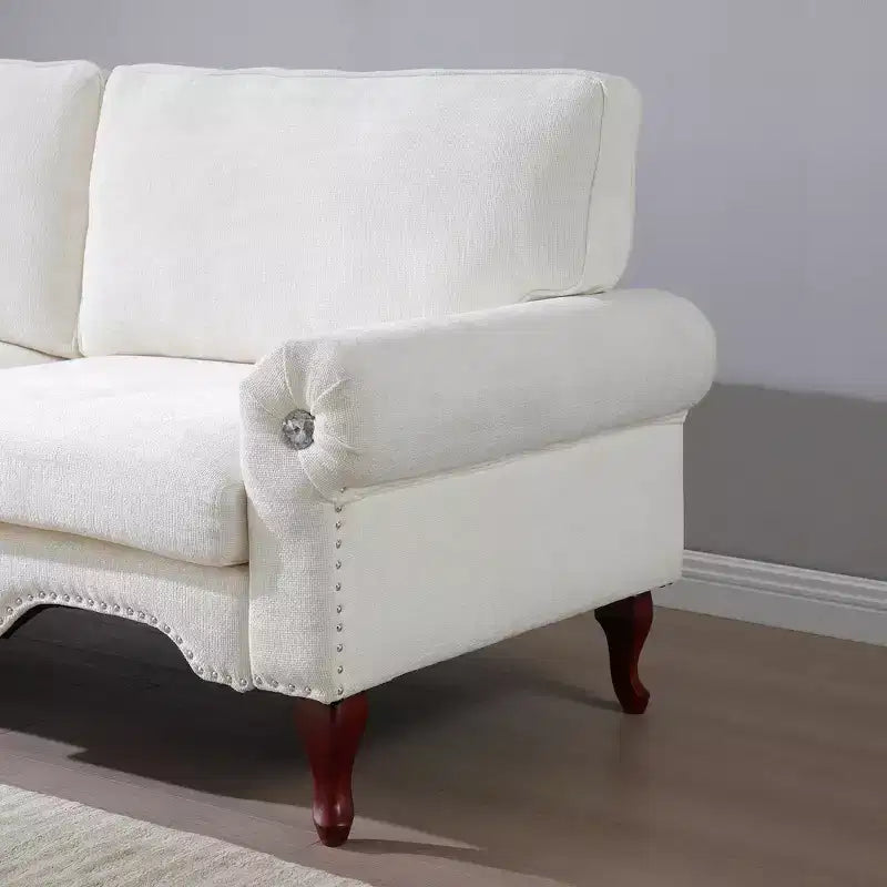 GDFStudio Sheila Linen Upholstery Sofa with Crystal button and Copper Nail