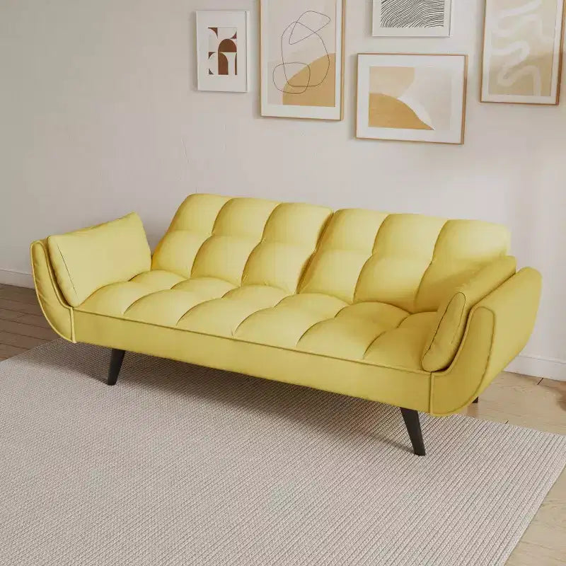 Chic Crate - High-quality 57 Inch Yellow Sofa with Soft Two Armrests & Throw Pillow for Comfortable Apartment Living in Small Spaces