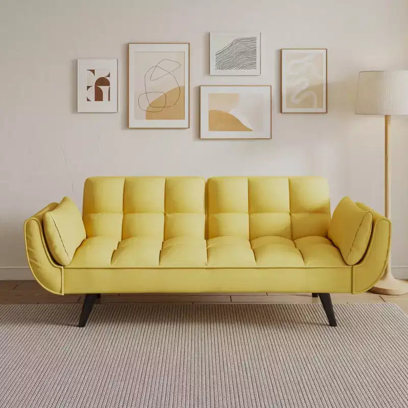 Chic Crate - High-quality 57 Inch Yellow Sofa with Soft Two Armrests & Throw Pillow for Comfortable Apartment Living in Small Spaces