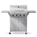 R.W.FLAME 4-Burner Propane Gas Grill, 32,000 BTU Stainless Steel BBQ with Lid, Wheels & Side Shelves for Outdoor Cooking, Patio, Garden & Camping