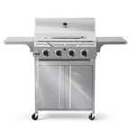 R.W.FLAME 4-Burner Propane Gas Grill, 32,000 BTU Stainless Steel BBQ with Lid, Wheels & Side Shelves for Outdoor Cooking, Patio, Garden & Camping
