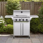 Barbecue à gaz propane R.W.FLAME à 4 brûleurs, 32 000 BTU, en acier inoxydable avec couvercle, roulettes et tablettes latérales pour la cuisine extérieure, le patio, le jardin et le camping