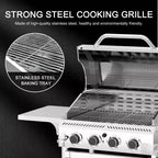 Barbecue à gaz propane R.W.FLAME à 4 brûleurs, 32 000 BTU, en acier inoxydable avec couvercle, roulettes et tablettes latérales pour la cuisine extérieure, le patio, le jardin et le camping