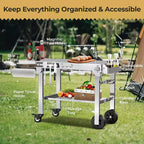 R.W.FLAME Portable Folding Grill Prep Table with Wheels, Stainless Steel BBQ Grill Stand for Camping, Tailgating and Outdoor Cooking