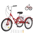 VEVOR Folding Adult Tricycle, 24-Inch Adult Folding Trikes, Carbon Steel 3 Wheel Cruiser Bike with Large Basket & Adjustable Seat
