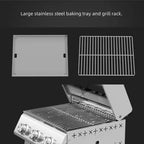 Plancha en acier inoxydable R.W. FLAME 24 avec 3 brûleurs haute performance (24 000 BTU), idéale pour les grands rassemblements en extérieur, le camping, les voyages en camping-car et les pique-niques
