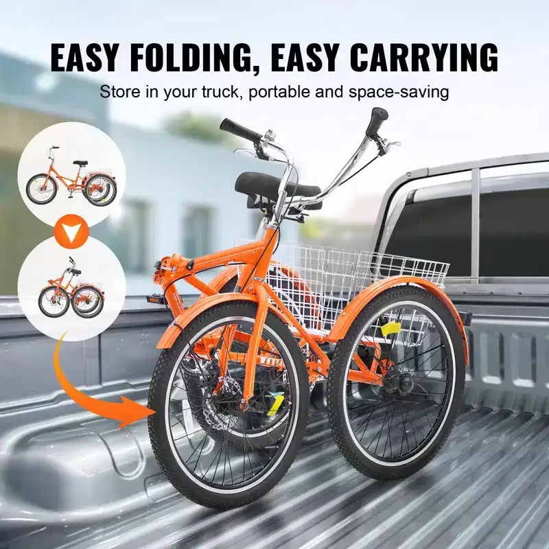 VEVOR Folding Adult Tricycle, 24-Inch Adult Folding Trikes, Lightweight Aluminum Alloy 3 Wheel Cruiser Bike with Large Rear Basket