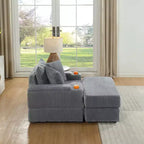 Canapé avec 2 coussins décoratifs et un pouf, Canapé confortable - Canapé profond pour salon