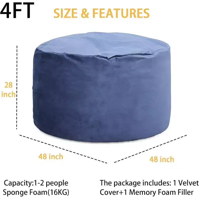 Pouf rond 4FT en velours, rempli de mousse, pour adultes et adolescents, siège doux et moelleux pour salon, dortoir ou espaces de détente