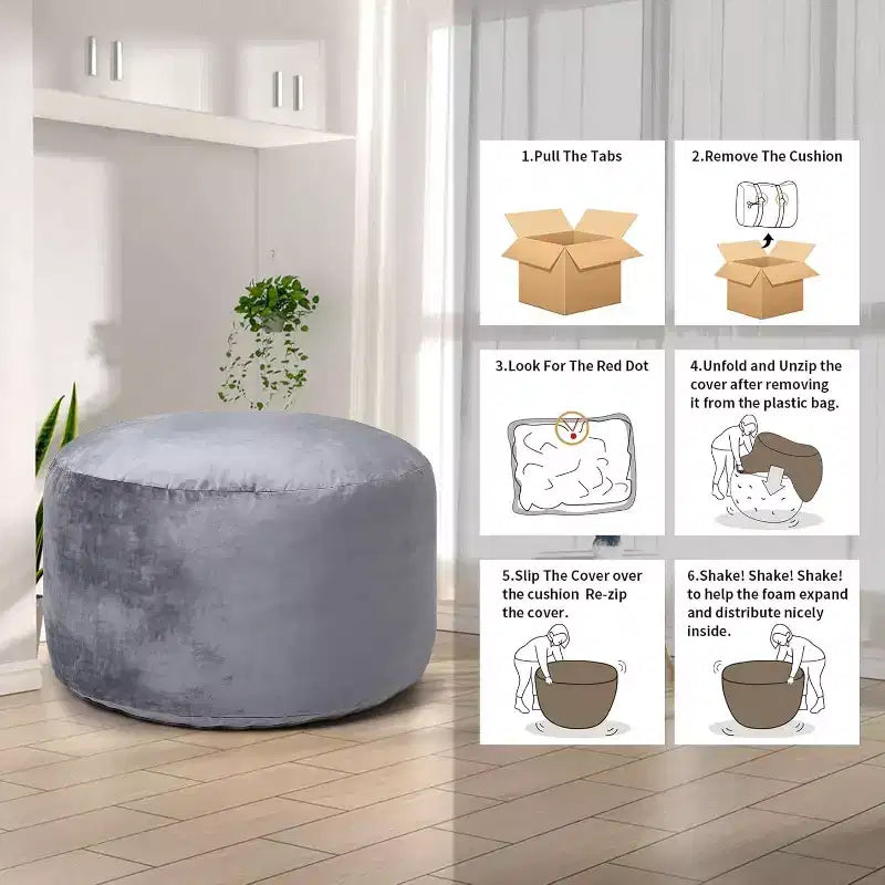 Pouf rond 4FT en velours, rempli de mousse, pour adultes et adolescents, siège doux et moelleux pour salon, dortoir ou espaces de détente
