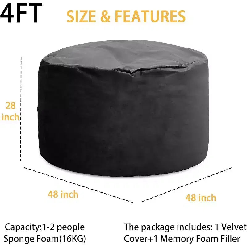 Pouf rond 4FT en velours, rempli de mousse, pour adultes et adolescents, siège doux et moelleux pour salon, dortoir ou espaces de détente