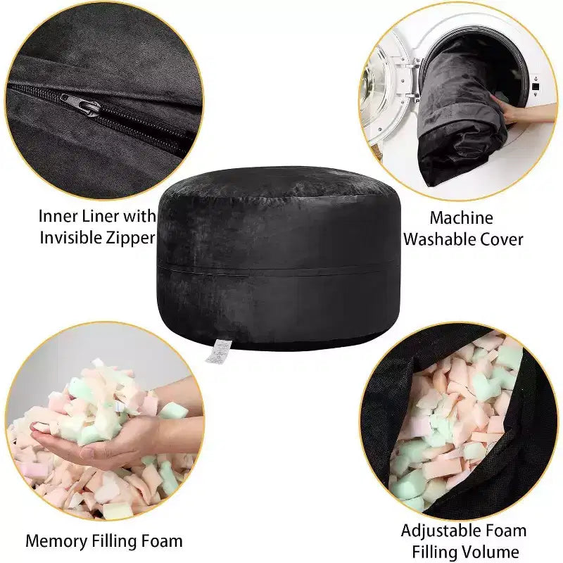 Pouf rond 4FT en velours, rempli de mousse, pour adultes et adolescents, siège doux et moelleux pour salon, dortoir ou espaces de détente