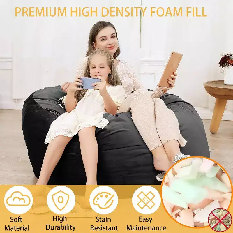 Pouf rond 4FT en velours, rempli de mousse, pour adultes et adolescents, siège doux et moelleux pour salon, dortoir ou espaces de détente