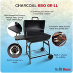 Grill Boss 30 Inch Barrel Charcoal Grill with Adjustable Grate, Large Cooking Area, Built In Temperature Gauge, and Durable Cast Iron Grates, Black
