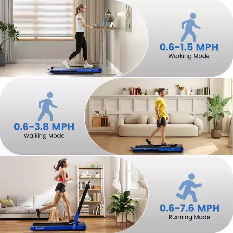 Tapis roulant pliable 3-en-1 Costway avec applications intelligentes, télécommande, écran LED et haut-parleurs bleu/argent