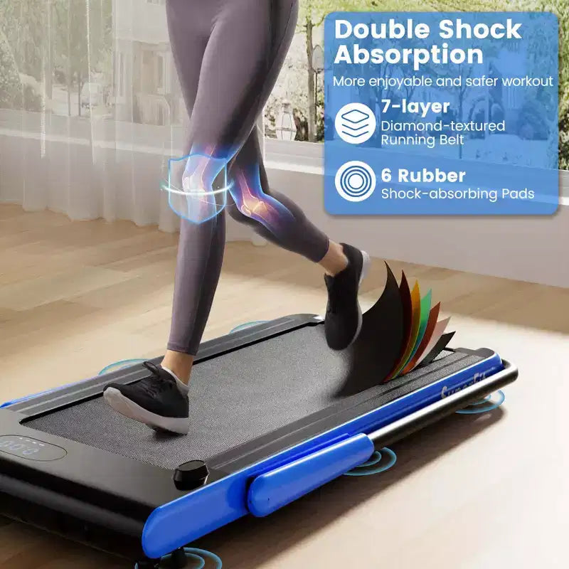 Tapis roulant pliable 3-en-1 Costway avec applications intelligentes, télécommande, écran LED et haut-parleurs bleu/argent
