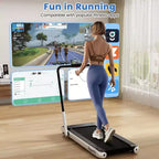 Tapis roulant pliable 3-en-1 Costway avec applications intelligentes, télécommande, écran LED et haut-parleurs bleu/argent