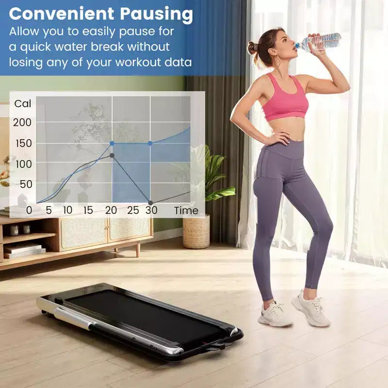 Tapis roulant pliable 3-en-1 Costway avec applications intelligentes, télécommande, écran LED et haut-parleurs bleu/argent