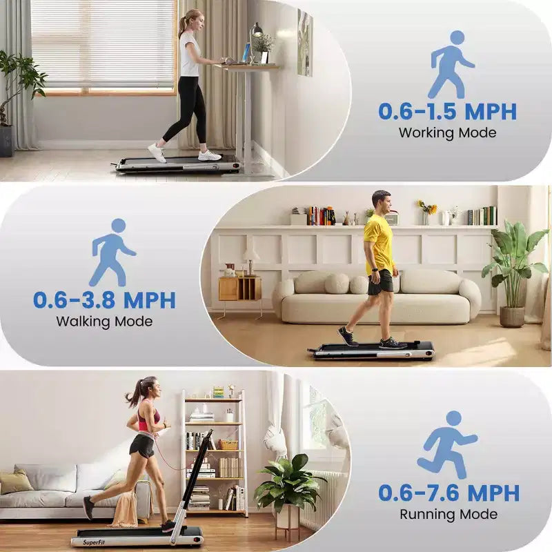 Tapis roulant pliable 3-en-1 Costway avec applications intelligentes, télécommande, écran LED et haut-parleurs bleu/argent