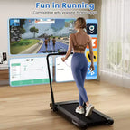 Tapis roulant pliable 3-en-1 Costway avec applications intelligentes, télécommande, écran LED et haut-parleurs bleu/argent
