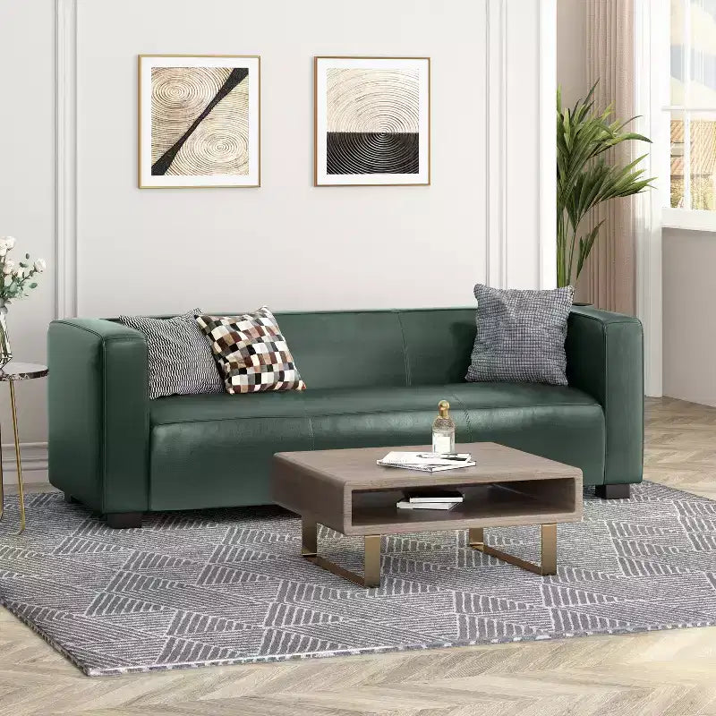 Christopher Knight Home Kaia 80 Contemporary Square Arm Faux Leather 3 Seater Sofa with Birch Wood Legs