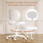 Pinmoco Chaise de bureau sans accoudoirs à pieds croisés, siège extra large, pivotant à 360°, chaise de bureau ergonomique pour la maison, le gaming et la méditation