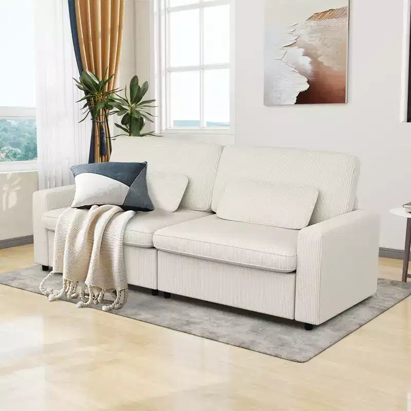 MUUEGM 89 Square Arm Corduroy Sofa| Upholstered Sofa with Deep Seat, Washable Cover, Removable Cushions