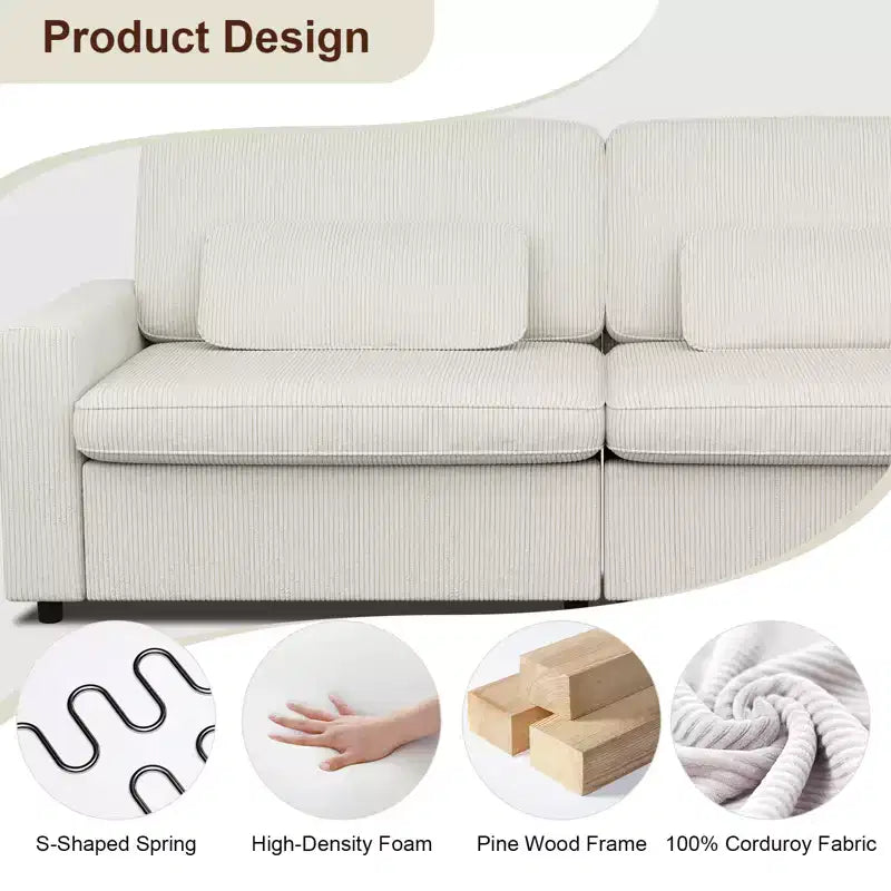 MUUEGM 89 Square Arm Corduroy Sofa| Upholstered Sofa with Deep Seat, Washable Cover, Removable Cushions