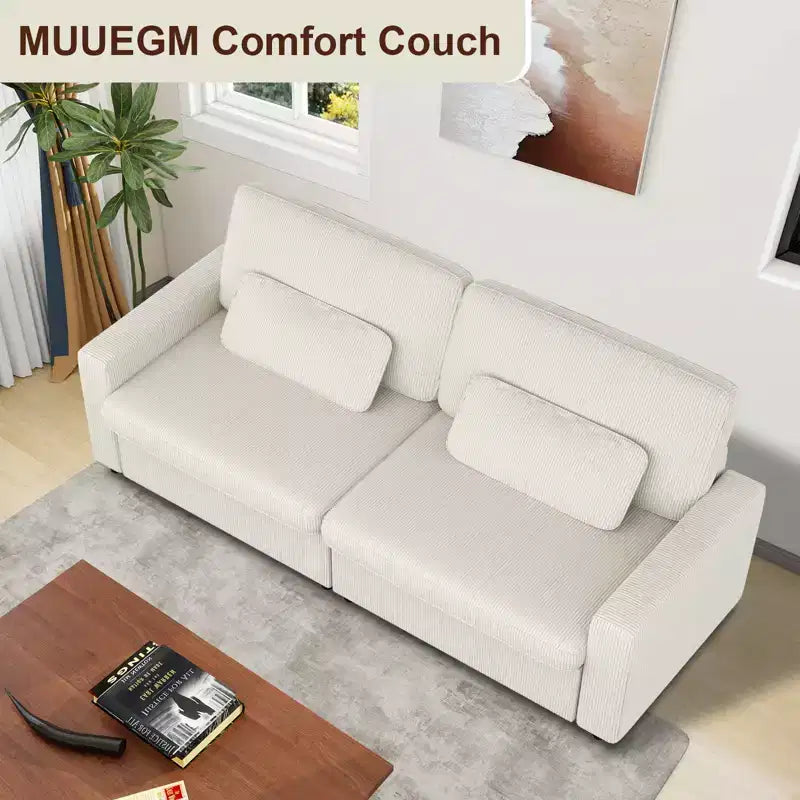 MUUEGM 89 Square Arm Corduroy Sofa| Upholstered Sofa with Deep Seat, Washable Cover, Removable Cushions