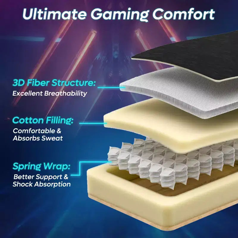 Bestier Breathable Fabric Gaming Chair with RGB LED Lighting and Adjustable Armrests