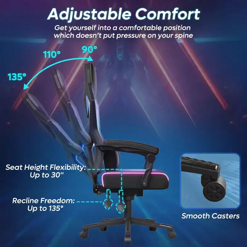 Bestier Breathable Fabric Gaming Chair with RGB LED Lighting and Adjustable Armrests