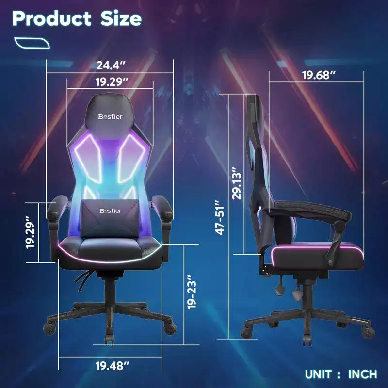 Bestier Breathable Fabric Gaming Chair with RGB LED Lighting and Adjustable Armrests